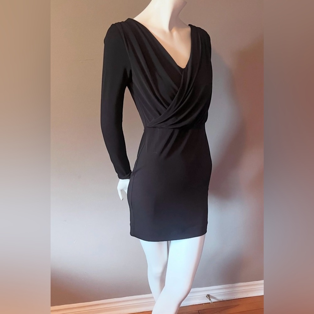 BCBGeneration Black Draped Long Sleeve Dress